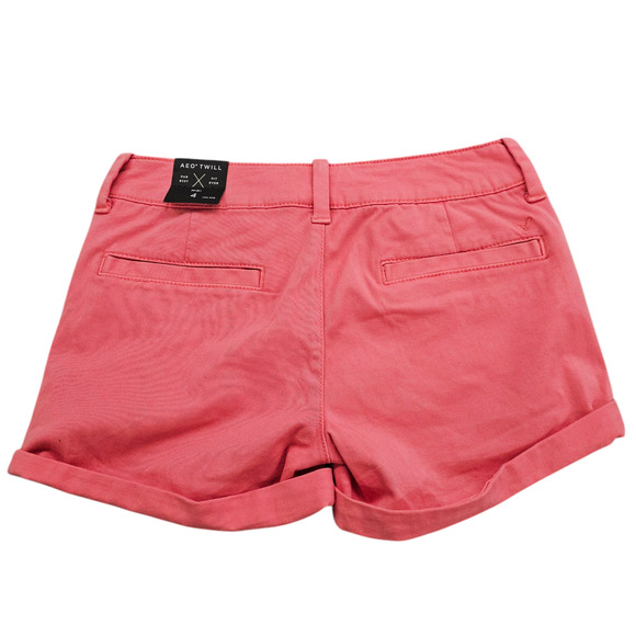 NWT American Eagle Shorts Womens Size 4 Coral Twill Midi Super Stretch Low Rise - Picture 2 of 14